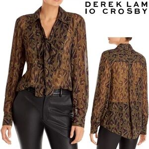 Derek Lam 10 Crosby Irene Tie Neck Blouse Leopard Career Formal Designer Olive 6